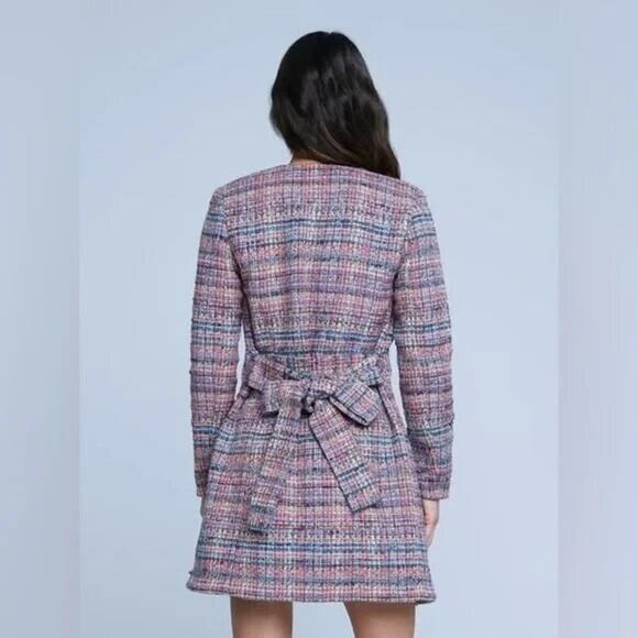 L'AGENCE Zuri Tweed Belted Jacket Size 4 Pink Multi #1G506 - Picture 5 of 13